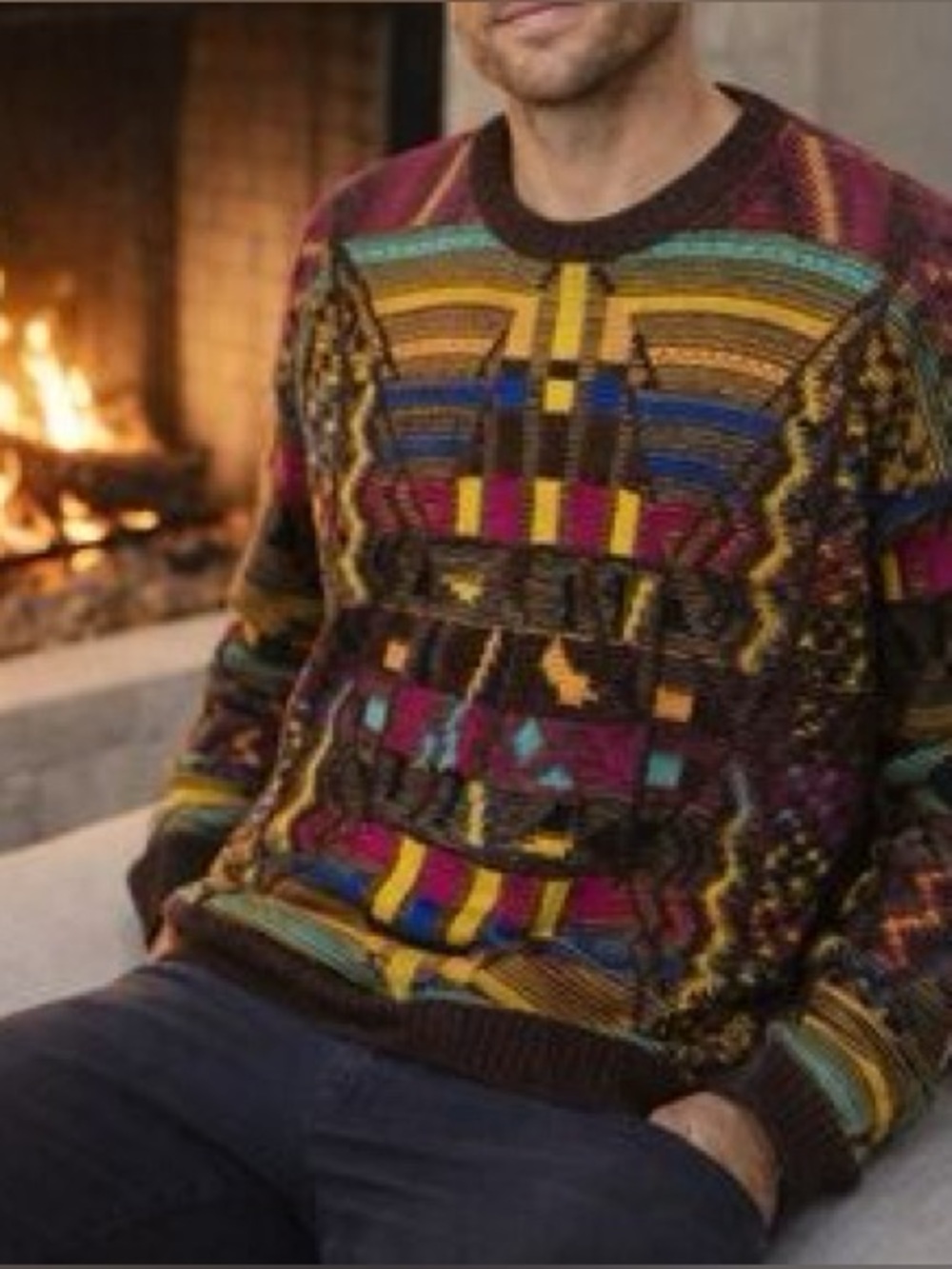 Pronto Uomo Italy Wool Blend Coogi Style Textured Knit Sweater Large/52 Italian